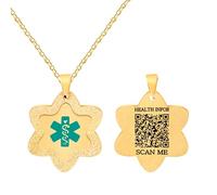 Vivaday Collar de identificación médica Star | Etiqueta de información de emergencia grabada personalizada | Cadena ajustable de acero inoxidable | Cómodo para uso diario o deportivo YA5503