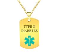 Vivaday Collar médico diabetes tipo 2 | Colgante con símbolo de caduceo verde azulado | Collares con placa de identificación de emergencia personalizados YA5972