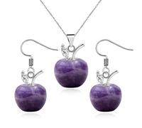 Vivaday Conjunto De Collar Con Colgante De Manzana De Lepidolita Púrpura Glamuroso Y Pendientes Para Mujeres | Joyería De Piedra Natural Para Regalo De San Valentín Navidad Cumpleaños YA4030