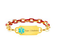 Vivaday Diabetes Tipo 1 Pulsera ID Médica Minimalista Grabable | Pulsera Personalizada con Placa Rectangular Esmaltada | Para una Identificación Médica Práctica y con Estilo YA5207