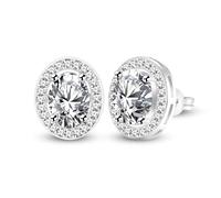Vivaday Pendientes Con Halo Ovalado Y Circón Cúbico Blanco | Pendientes Hipoalergénicos Para Mujeres San Valentín Novia Esposa YA5119