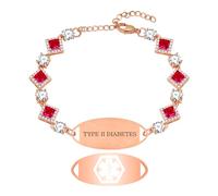 Vivaday Pulsera de alerta médica personalizada mujer con diabetes tipo II | Pulsera de identificación de emergencia grabada | Joyería de viaje personalizada con diseño ajustable YA5737