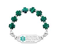 Vivaday Pulsera de Identificación Médica Personalizada en Acero Inoxidable Primeros Respondientes | Cierre de Seguridad Doble | Piedra Natural con Cruz Griega | Pulsera Médica