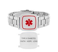 Vivaday Pulsera DIABETES TIPO II | Pulsera de identificación médica de acero inoxidable con grabado personalizado | Pulsera de contacto de emergencia de banda ancha ICE