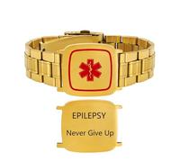 Vivaday Pulsera EPILEPSIA | Pulsera de identificación médica grabada personalizada | Pulsera de contacto de emergencia de acero inoxidable | Símbolo rojo de la Estrella de la Vida EMS