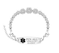 Vivaday Pulsera médica acento de circonita cúbica y alergia a la penicilina | Pulsera de contacto de emergencia | Joyería de identificación médica ajustable | Diseño moderno para mujer YA5740