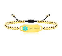Vivaday Pulsera médica de emergencia personalizada con cuentas, símbolo médico de cruz roja, joyería de identificación de alergias, pulseras de alerta médica de acero inoxidable, 6.7 pulgadas + 4.7
