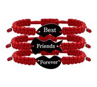 Vivaday Pulseras Hechas a Mano para 3 Mejores Amigas - Joyería Ajustable para Mujeres, Damas de Honor, Bodas, Compromisos, Regalos de Cumpleaños (Rojo)
