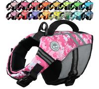 VIVAGLORY Chaleco Salvavidas de Estilo Deportivo para Perros con Flotación Adicional, Chaleco de Natación Ajustable y Duradero para Perros Pequeños, Camuflaje Rosa