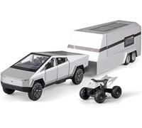 VivaJoy Cybertruck - Coche de juguete 1/32 Diecast Cybertruck con remolque, modelo de coches de metal con función de retracción, juguete de coche y regalo para los amantes de Tesla Cybertruck