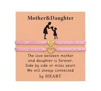VivaJoy Juego de pulseras para madre e hija con corazón a juego, regalo trenzado rosa para hija y madre, regalos ajustables con tarjeta, regalo de graduación de cumpleaños para regreso a la escuela