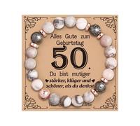 VivaJoy Regalo de 50 cumpleaños para mujer - Pulsera personalizada para mujer, Mittelgroße, Piedra, Ágata