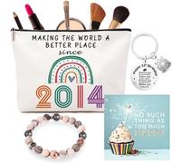 VivaJoy Regalos de cumpleaños número 12 para niñas, exquisita bolsa de maquillaje y pulsera de piedra rosa con tarjeta de bendición y llavero, regalos de cumpleaños para ella, hija, mejor amiga o