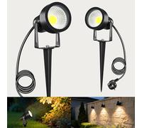 VivaLet 2 Pieza Foco Exterior con Potencia & Punta de Tierra 7W 700LM, Lámparas de Jardín, Foco para Pared Exterior IP65, LED Luces Jardin 3000K para Paredes, Patios, Plantas, Cable de 2,5m