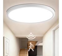 VivaLet Sensor de Movimiento para Luz 24W 2400M, Tiempo de Encendido Ajustable: 30s/120s/180s, Plafon LED Techo 4000K, IP54 Lampara con Sensor Crepuscular para Baños, Sótanos, Escaleras, 30cm