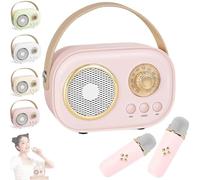 Vivamic Portable Kids Karaoke Fun Set, Mini Karaoke Machine, Portable Bluetooth Speaker, Bluetooth Speaker with Wireless Microphone, 6 Sound Modes, Suitable for Indoor and Outdoor (2 Mic,Pink)