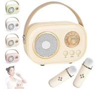 Vivamic Portable Kids Karaoke Fun Set, Mini Karaoke Machine, Portable Bluetooth Speaker, Bluetooth Speaker with Wireless Microphone, 6 Sound Modes, Suitable for Indoor and Outdoor (2 Mic,Yellow)