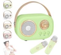 Vivamic Portable Kids Karaoke Fun Set, Mini Karaoke Machine, Portable Bluetooth Speaker, Bluetooth Speaker with Wireless Microphone, 6 Sound Modes, Suitable for Indoor and Outdoor (2 Mic,Green)