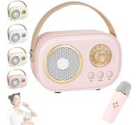 Vivamic Portable Kids Karaoke Fun Set, Mini Karaoke Machine, Portable Bluetooth Speaker, Bluetooth Speaker with Wireless Microphone, 6 Sound Modes, Suitable for Indoor and Outdoor (1 Mic,Pink)
