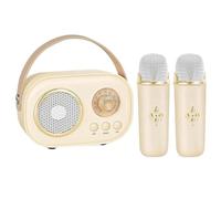 Vivamic Portable Kids Karaoke Fun Set, Mini Karaoke Machine, Portable Bluetooth Speaker, with 2 Wireless Microphones, 6 Distinct Sound Effects, for Indoor and Outdoor (Beige)