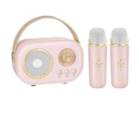 Vivamic Portable Kids Karaoke Fun Set, Mini Karaoke Machine, Portable Bluetooth Speaker, with 2 Wireless Microphones, 6 Distinct Sound Effects, for Indoor and Outdoor (Pink)
