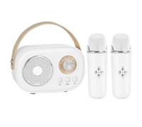 Vivamic Portable Kids Karaoke Fun Set, Mini Karaoke Machine, Portable Bluetooth Speaker, with 2 Wireless Microphones, 6 Distinct Sound Effects, for Indoor and Outdoor (White)