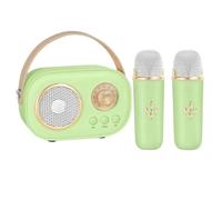 Vivamic Portable Kids Karaoke Fun Set, Mini Karaoke Machine, Portable Bluetooth Speaker, with 2 Wireless Microphones, 6 Distinct Sound Effects, for Indoor and Outdoor (Green)