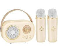 Vivamic Portable Kids Karaoke Fun Set,Mini Karaoke Machine with 2 Wireless Microphones,Retro Portable Bluetooth Speaker,A Variety of Sound Effects,for Home Party Birthday (Beige)