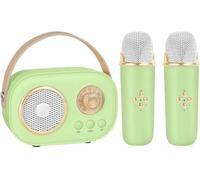 Vivamic Portable Kids Karaoke Fun Set,Mini Karaoke Machine with 2 Wireless Microphones,Retro Portable Bluetooth Speaker,A Variety of Sound Effects,for Home Party Birthday (Light Green)