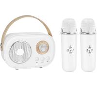 Vivamic Portable Kids Karaoke Fun Set,Mini Karaoke Machine with 2 Wireless Microphones,Retro Portable Bluetooth Speaker,A Variety of Sound Effects,for Home Party Birthday (White)