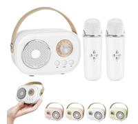 Vivamic Portable Kids Karaoke Fun Set, Vivamic Mini Karaoke Machine, Portable Bluetooth Speaker, with 2 Wireless Microphones, Six Distinct Sound Effects, for Home Party Birthday (White)