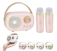 Vivamic Portable Kids Karaoke Fun Set, Vivamic Mini Karaoke Machine, Portable Bluetooth Speaker, with 2 Wireless Microphones, Six Distinct Sound Effects, for Home Party Birthday (Pink)