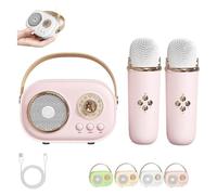 Vivamic Portable Kids Karaoke Fun Set, Vivamic Portable Microphone, Mini Bluetooth Karaoke Speaker with Wireless Microphone for Home and Outdoor Entertainment (Double Microphone,Pink)