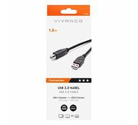 Vivanco USB 2.0 Compatible Connection Cable, 1.8 m, USB A, USB B, 1.8 m, 480 Mbit/s, Negro