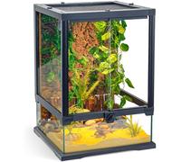 Vivario panorámico de vidrio completo para tanque de geco crestado, recinto de serpientes, jaula de reptiles con puerta delantera, ventilación mejorada y agujeros de cableado ocultos, 12.6 pulgadas de
