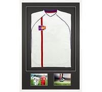 Vivarti DIY 3D montado + marco de visualización de camisa deportiva de doble apertura 61 x 91,5 cm, marco blanco brillante, soporte negro, tarjeta de respaldo negro