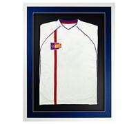 Vivarti DIY Junior - Marco de exhibición de camiseta deportiva 3D para camiseta de fútbol, camiseta de rugby, caja de sombra de camiseta de banda, 50 x 70 cm, marco blanco brillante, soporte azul,
