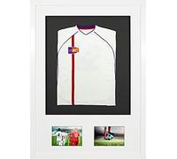 Vivarti DIY - Marco de exhibición de camisa deportiva con doble apertura (50 x 70 cm), color blanco brillante, soporte blanco, tarjeta trasera negra