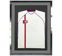 Vivarti Marco de exhibición de camisa deportiva montado en 3D para camisa de fútbol, 60 x 80cm,marco negro brillante, soporte plateado, tarjeta trasera negra