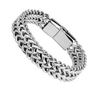 VIVAZYTGH Pulsera de Acero Inoxidable de 10 mm for Hombre, joyería con Cierres Ocultos, Cadena de Mano, tamaño 19/21/23 cm, Accesorios(19cm_Silver)