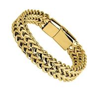 VIVAZYTGH Pulsera de Acero Inoxidable de 10 mm for Hombre, joyería con Cierres Ocultos, Cadena de Mano, tamaño 19/21/23 cm, Accesorios(21cm_Gold)