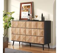 VIVCA Aparador y cómoda Se distinguen por una combinación de tonos de madera negra y natural, así como puertas elevadas.