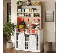 VIVCA Armario alto de 191 cm con estante de cocina, gancho, botellero y vitrina para cocina y comedor, color natural y blanco