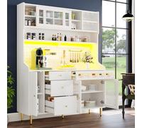 VIVCA Armarios altos de 145 × 39 × 171 cm para salón, armario de cocina, comedor, armario de salón con estantes ajustables, armarios con iluminación LED, cajón con estante para vino, color blanco.