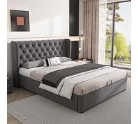 VIVCA Cama de terciopelo tapizada para cama doble de 140 x 190 cm con somier y caja hidráulica, color gris