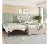 VIVCA Cama tapizada de 90 x 200 cm, cama con somier, sin colchón, cama con cajonera enrollable, terciopelo, minimalista, beige