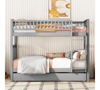 VIVCA Litera de 90 x 200 cm, cama infantil triple con cama nido, barandilla alta, escalera estable, gris