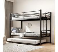 VIVCA Litera de metal 90 x 200 cm con cama nido plegable, ampliable a dos camas individuales o cama de adulto, color negro