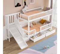 VIVCA Litera multifuncional para niños con tobogán y escaleras, con 2 cajones, con puerta magnética, sin colchón, madera maciza, color blanco, 90 x 200 cm
