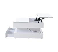 VIVCA Mesa de centro 80 x 80 x 45 cm, altura ajustable, con espacio de almacenamiento oculto y 2 cajones, mesa de sofá con luces LED, mesa auxiliar de alto brillo, color blanco